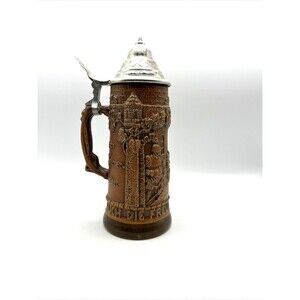 Beer stein ORIGINAL KING West Germany Stoneware  Figures Poem Art Relief